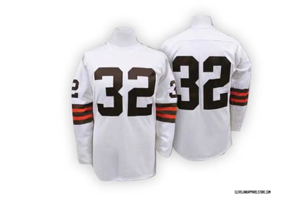 Jim Brown Men's Authentic White Cleveland Browns Throwback Jersey