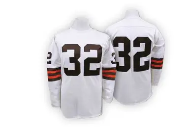 Jim Brown Men's Authentic White Cleveland Browns Throwback Jersey